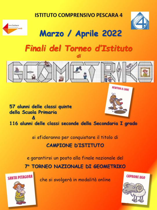 Geometriko. 57 alunni delle classi quinte della scuola primaria e 116 alunni delle classi della secondaria di primo grado si sfideranno per conquistare il titolo di campione d'istituto
