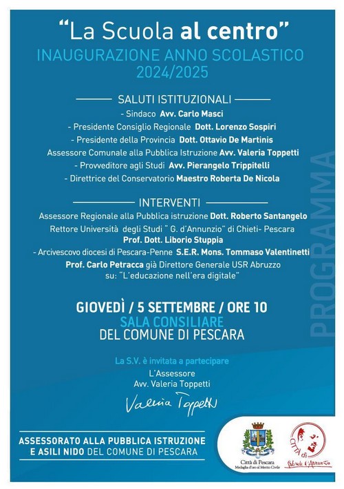 Programma dei saluti istituzionali e degli interventi.