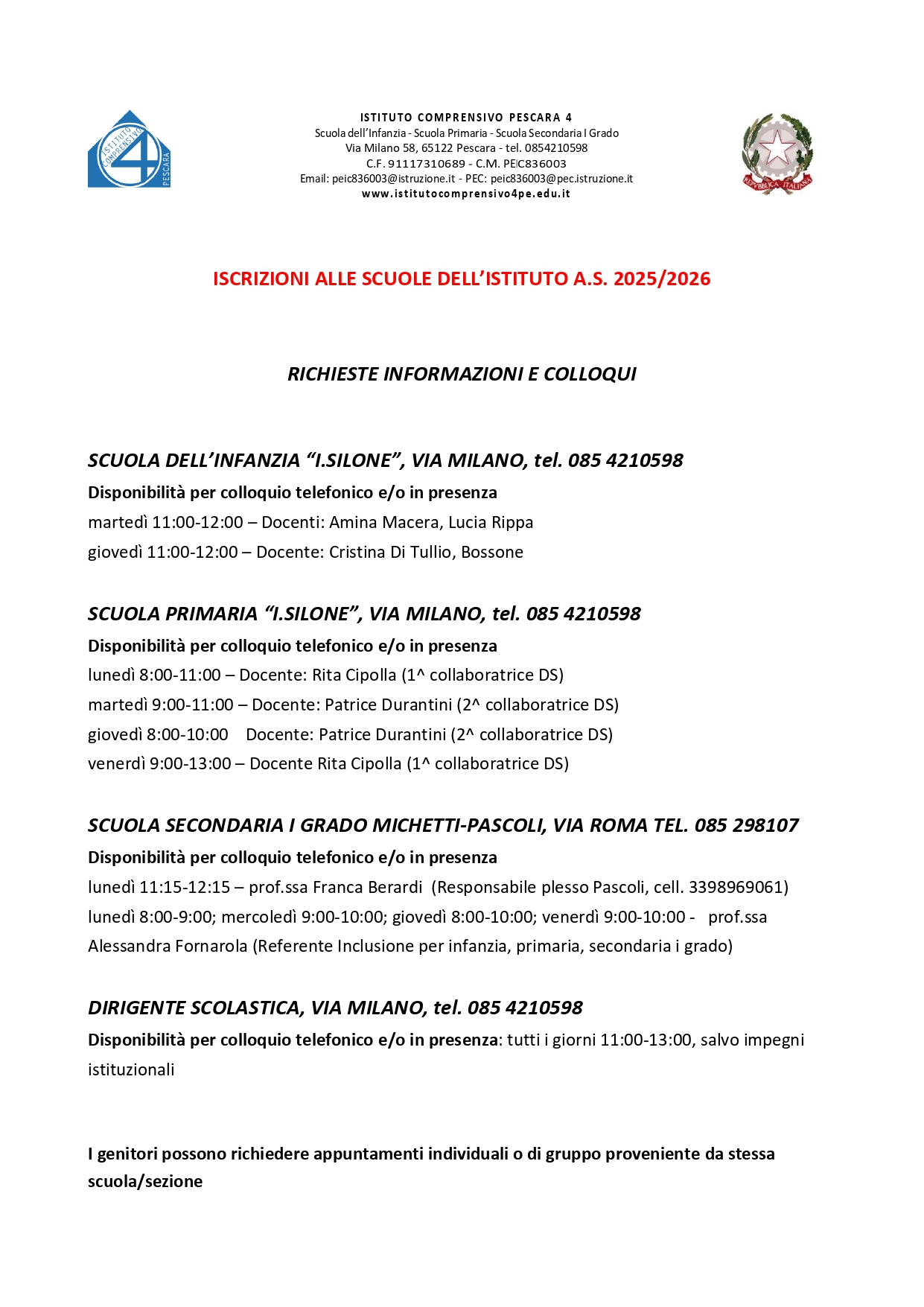 richieste e informazioni